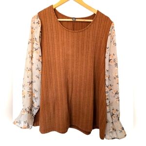 SHEIN Brown Ribbed Ruffled Blouse Size 3XL